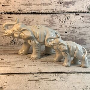 Royal Japan Elephant Figurines 2-Piece Set Hand‎ Painted Gold Accents Decor